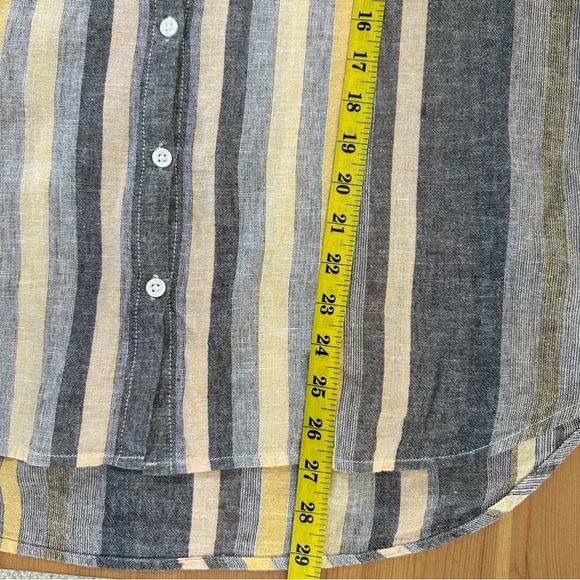 Beachlunchlounge | Linen Blend Striped Button Down Short Sleeve Shirt Size L - Picture 7 of 7